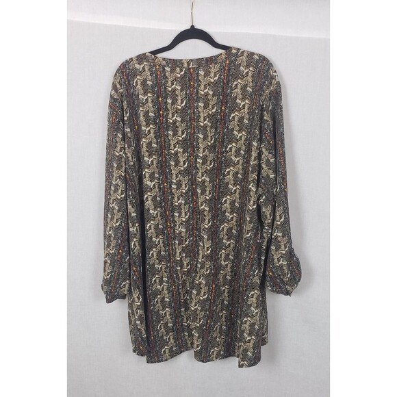 Catherines Blouse Top 5X 34/36W Multicolor Chevron Roll Tab Sleeve Tunic Casual - Picture 2 of 8